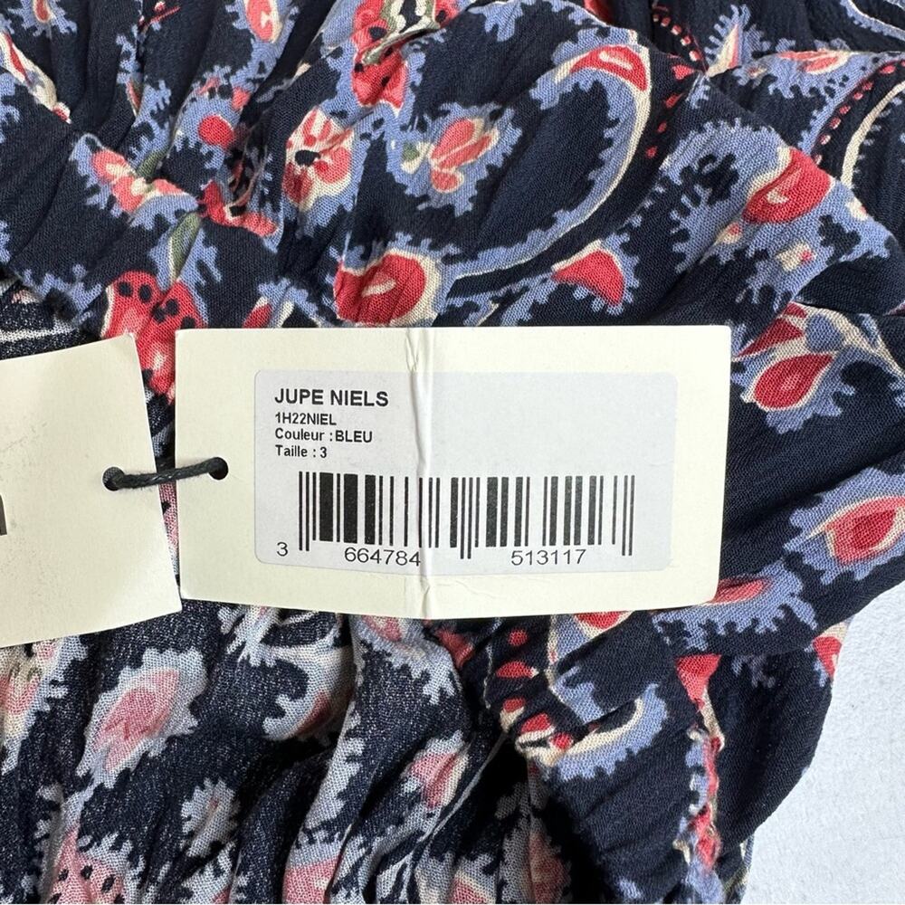 NWT BA&SH Bohemian Niels Gathered Paisley-Print Crepe Blue Midi Skirt Size L - Picture 10 of 13
